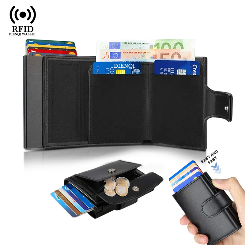 Card Top Loader - Metalen Visitekaarthouder Rfid Creditcardhouder Zwarte Driebladige